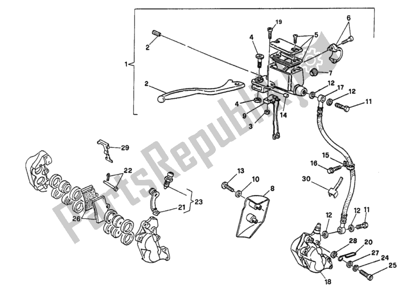 All parts for the Front Brake System Single Disk of the Ducati Supersport 400 SS 1993